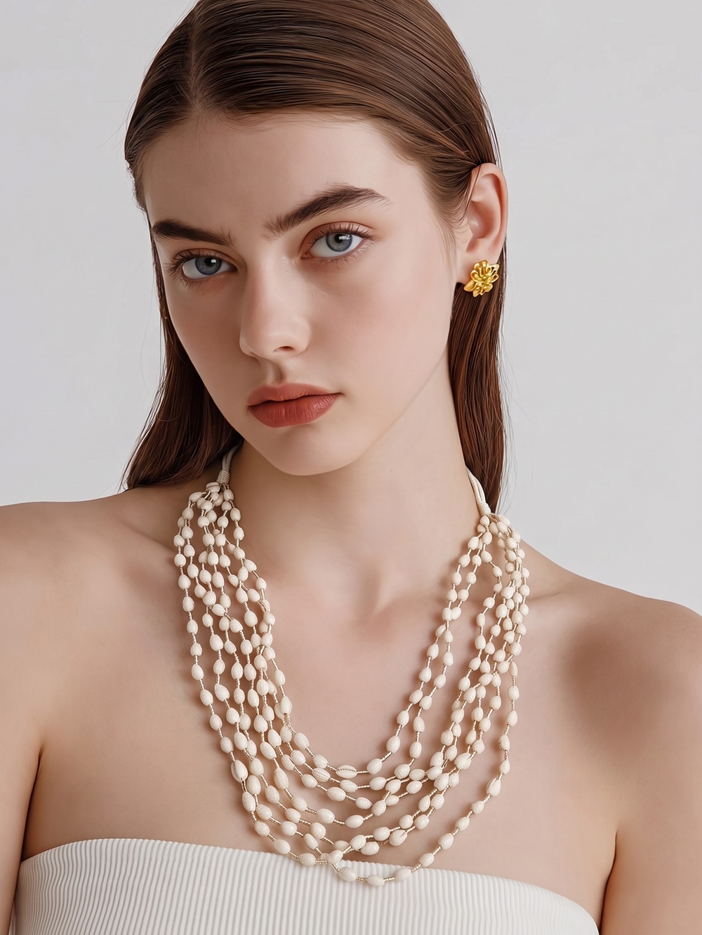 Sylca Designs Multi-Strand Teardrop Beaded Statement Necklace Ivory/Cream
